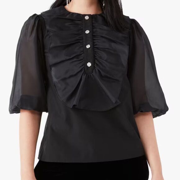 Kate Spade Ruffle Tuxedo Top - L - EUC - Picture 2 of 10